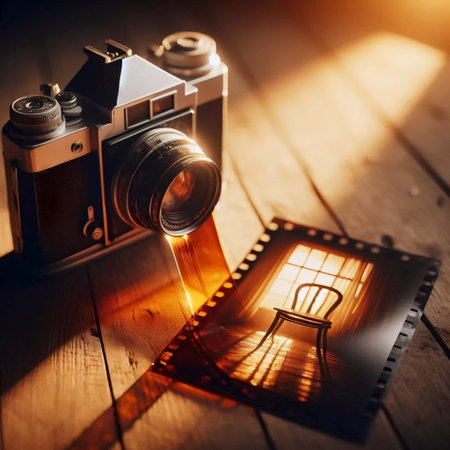 A vintage film camera with a single photo, Ai generated imageの写真素材