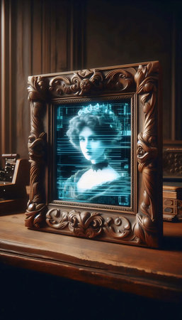 A retrofuturist portrait of a hologram in a frame, Ai generated imageの写真素材