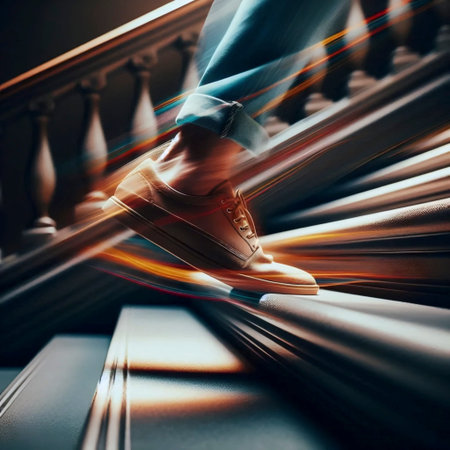 A close-up with a slow shutter, emphasizing the blur of the falling shoe, Ai generated image