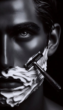 Shaving with a straight razor in dim light