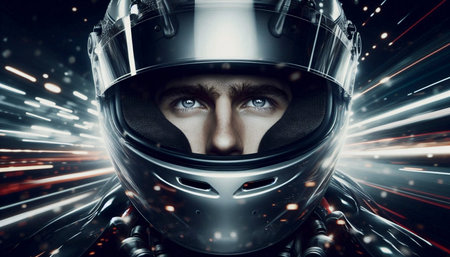 A tight, portrait isolated within the motion of a racing driver, Ai generated imageの写真素材