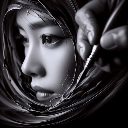 A tight, portrait isolated within the motion of a calligrapher, Ai generated imageの写真素材