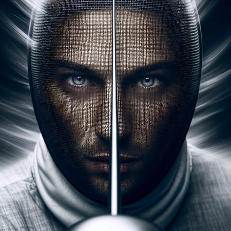 A tight, portrait isolated within the motion of a swordsman, Ai generated imageの写真素材