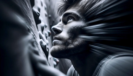 A tight, portrait isolated within the motion of a rock climber, Ai generated imageの写真素材
