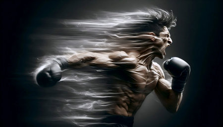 A long exposure photograph capturing a boxer mid-hook, Ai generated imageの写真素材