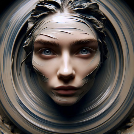 A tight, portrait isolated within the motion of a potter at the wheel, Ai generated imageの写真素材