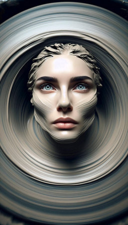 A tight, portrait isolated within the motion of a potter at the wheel, Ai generated imageの写真素材