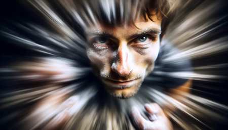 A tight, portrait isolated within the motion of a skateboarder, Ai generated imageの写真素材