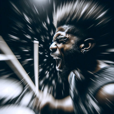 A tight, portrait isolated within the motion of a drummer, Ai generated imageの写真素材