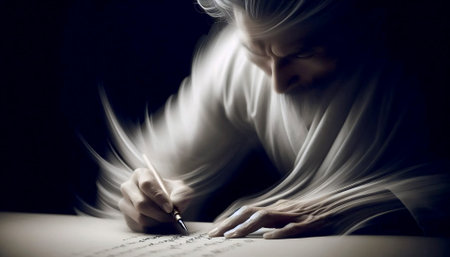 A long exposure photograph capturing a calligrapher's pen stroke, Ai generated imageの写真素材