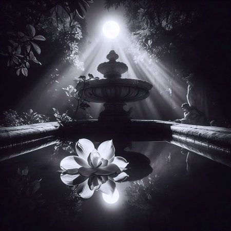 A single white gardenia floating in a marble fountain, Ai generated imageの写真素材