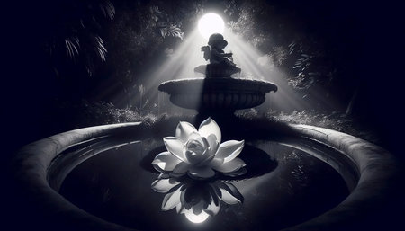A single white gardenia floating in a marble fountain, Ai generated imageの写真素材