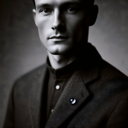 A classic portrait of a man in a dark jacketの写真素材