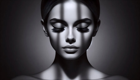 A classic portrait of a woman with closed eyes, Ai generated imageの写真素材