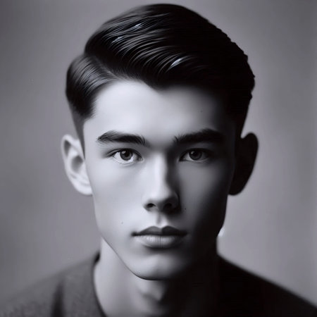 A classic portrait of a youth with a short haircutの写真素材