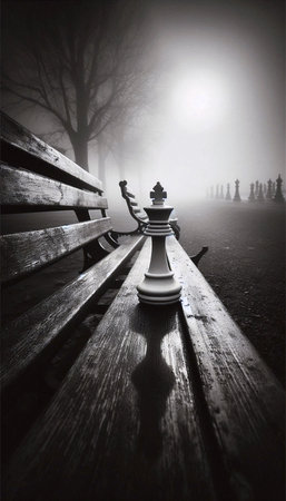 A lone chess piece on a park bench, Ai generated imageの写真素材