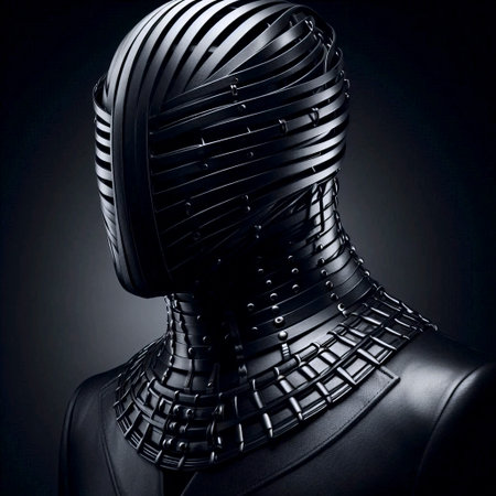 A portrait with a mask-headpiece of leather and steel, Ai generated image