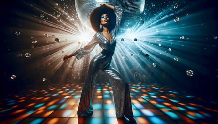 A 1970s disco diva under a mirror ball, Ai generated image