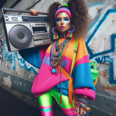 An 1980s girl with a boombox, Ai generated image