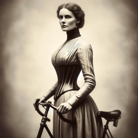 A 1910s suffragette with a bicycle, Ai generated image