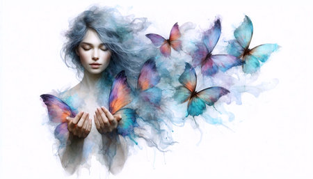 Butterflies made of translucent watercolor washes, Ai generated image