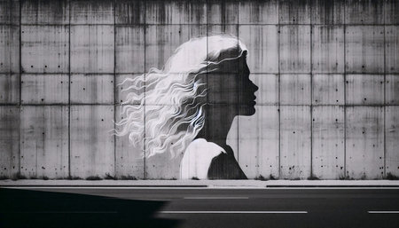 A single-line contour drawing on concrete, Ai generated image