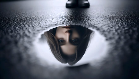 A reflection in a perfect circular puddle, Ai generated image