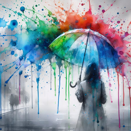 An umbrella under a watercolor rain, Ai generated image