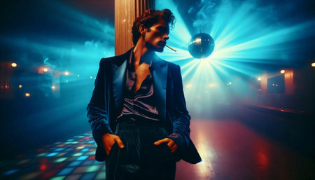 A dynamic and vibrant cinematic capture of disco era cool, Ai generated image