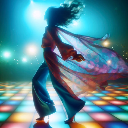A dynamic and vibrant cinematic capture of disco era flow