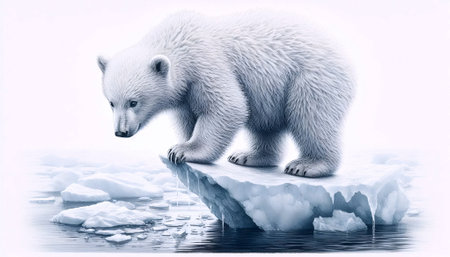 A polar bear cub on an ice floe ink drawing art print, Ai generated imageの写真素材