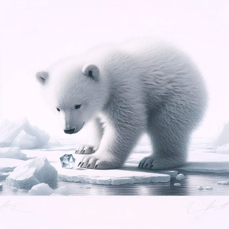 A polar bear cub on an ice floe ink drawing art printの写真素材