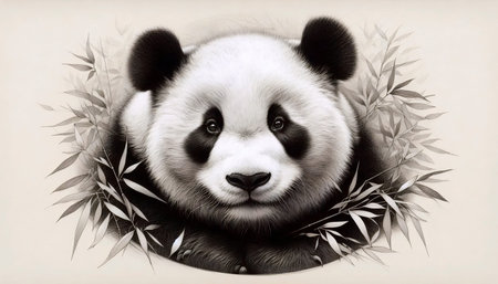 A gentle panda ink drawing art printの写真素材