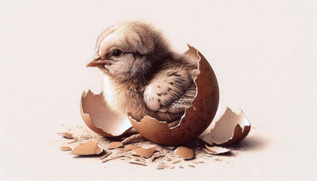 A chick in an eggshell ink drawing art print, Ai generated image