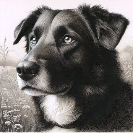 A loyal dog ink drawing art print, Ai generated imageの写真素材