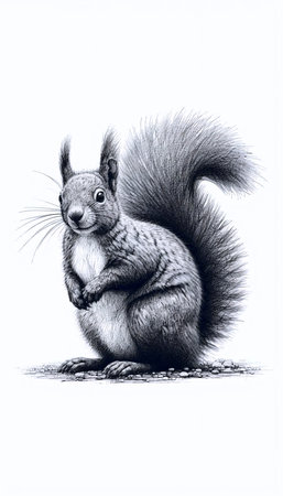 A Squirrel ink drawing art print, Ai generated imageの写真素材