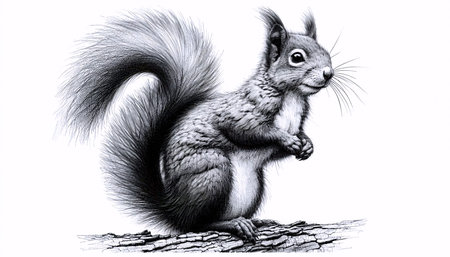 A Squirrel ink drawing art print, Ai generated imageの写真素材