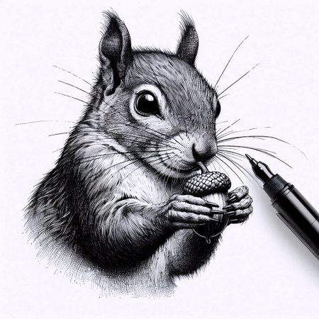 A Squirrel with a Nut ink drawing art print, Ai generated imageの写真素材