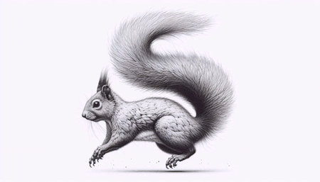 A Running Squirrel ink drawing art print, Ai generated imageの写真素材
