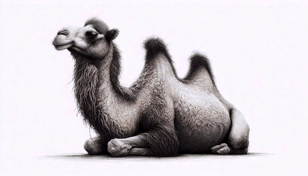 A Sitting Camel ink drawing art print, Ai generated imageの写真素材