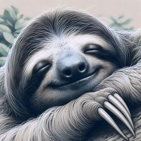 A sleepy sloth ink drawing art print