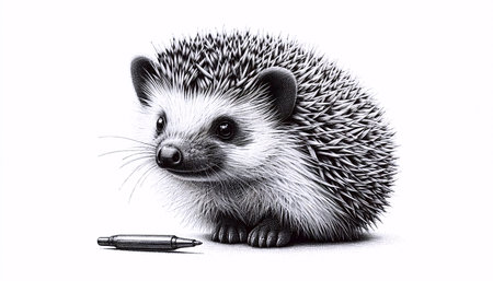 A Hedgehog with an Apple ink drawing art print, Ai generated imageの写真素材