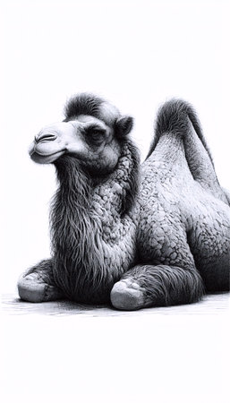 A Sitting Camel ink drawing art print, Ai generated imageの写真素材