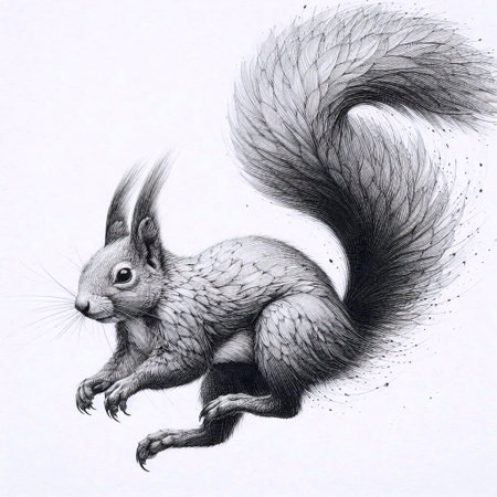 A Running Squirrel ink drawing art print, Ai generated imageの写真素材