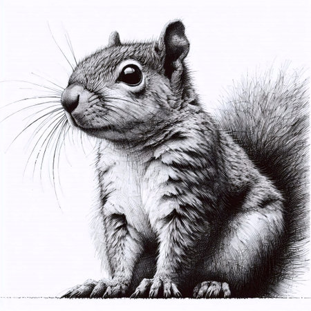 A Squirrel ink drawing art print, Ai generated imageの写真素材