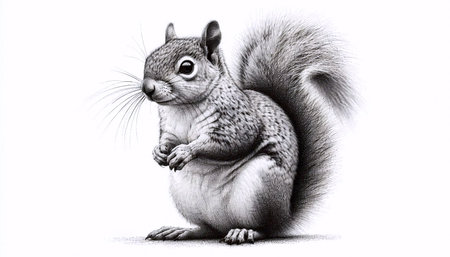 A Squirrel ink drawing art print, Ai generated imageの写真素材