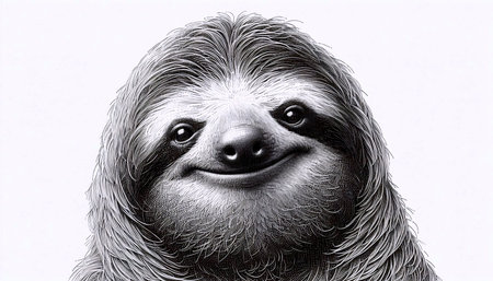 A Smiling Sloth ink drawing art print, Ai generated imageの写真素材