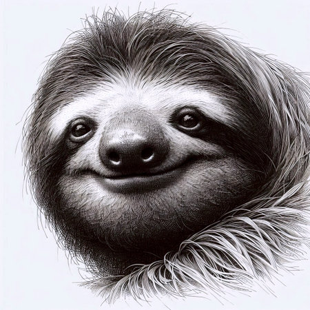 A Smiling Sloth ink drawing art print, Ai generated imageの写真素材