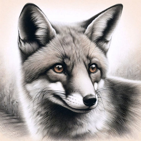 A sly fox ink drawing art print, Ai generated image