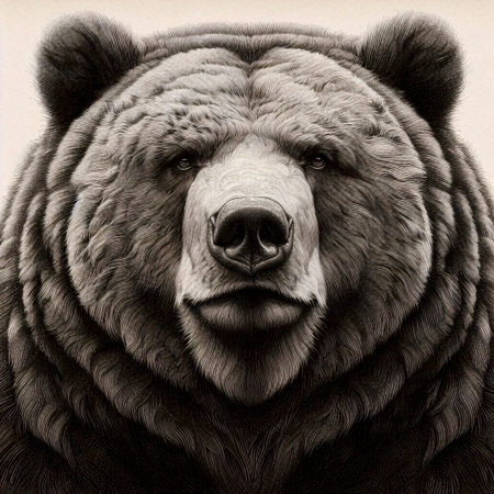 A mighty bear ink drawing art print, Ai generated image